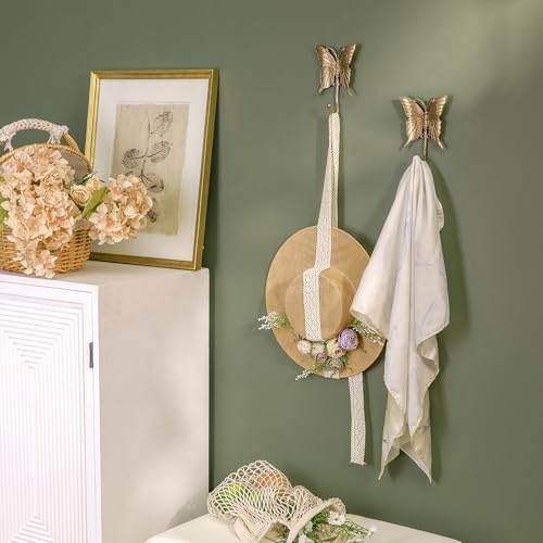 SOFFEE DESIGN 2PCS Gold Butterfly Metal Hooks, Garden Theme Key Holders - Image 3