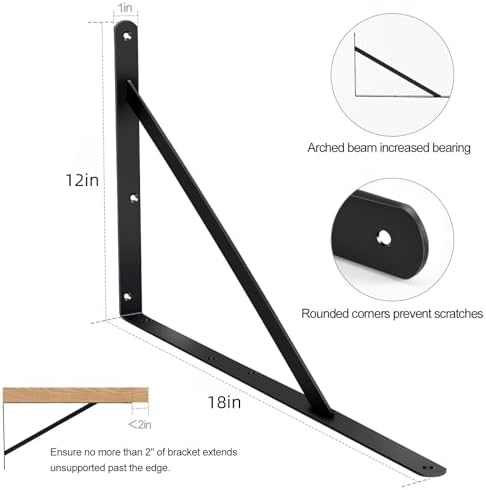 8 Pack L18 x H 12" Black Heavy Duty Shelf Brackets - Image 2