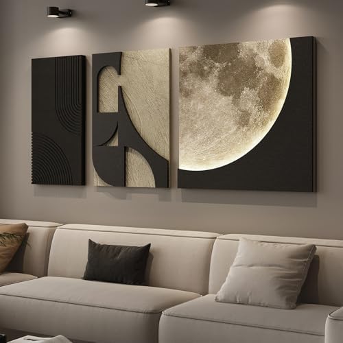 3D LED Wall Art with Moon Design, Lighted Abstract Wall Decor Set, 3 Piece by Cuspin