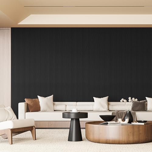 Art3d 108 x 5.7 Inch Fluted Wood Textured Slat Wall Panel, Beaded Black - Image 2