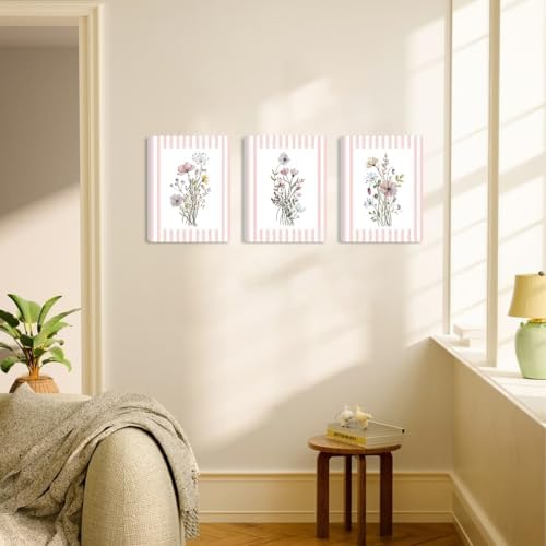 SEHSUVC Trendy Boho Pink Flowers Canvas Wrapped Wall Art Set of 3 24x16in - Image 7