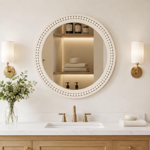 Saliwa 24 Inch Round Bathroom Mirror, Rustic Farmhouse Round Mirror - Image 5