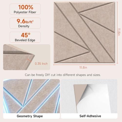 TO-TH Noise Cancelling Wall Panels Self-Adhesive Sound Panel 12 Pack - Image 2