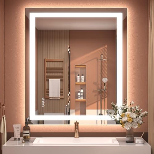 28x32 LED Mirror for Bathroom Wall, Backlit and Front Lighted by CHARMOR