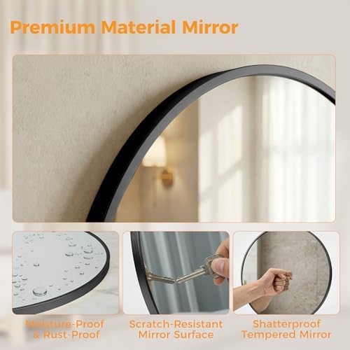 DUMOS 24 Inch Round Wall Mirror, Bathroom Mirror - Image 6