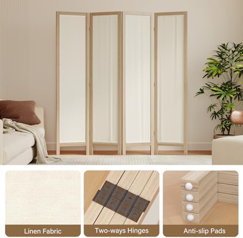 Linen Room Divider Privacy Screen, Foldable Wood Frame Partition Room Dividers - Image 2