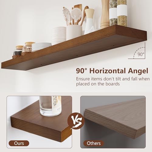 fuqing 48 Inch Floating Shelves 6.7'' Deep Dark Wood Wall Shelves Set of 2 - Image 5