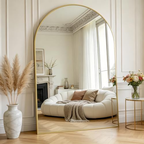 Prywot Full Length Mirror, Oversized 90"x46" Arched-Top Floor Mirror by Prywot