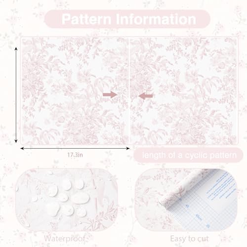 Heroad Pink Peel and Stick Wallpaper Toile Floral Contact Paper Boho Leaf - Image 3