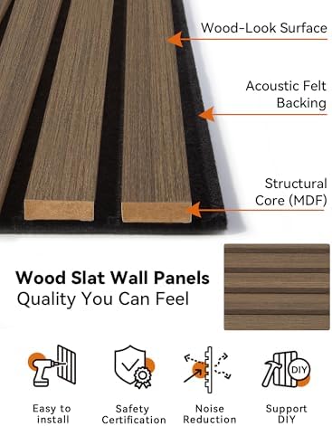Acoustic Wood Slat Wall Panels 93" x 12", 4 Pack, Dark Walnut, 30.48sq ft - Image 5