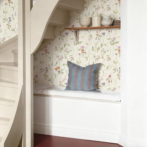 17.3" x 393.7" Vintage Wallpaper Peel and Stick Beige Floral Wallpaper Leaf - Image 5