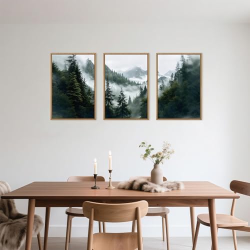 HOURIA Boho Forest Mountain Framed Canvas Wall Art Set-24"x36"x3 - Image 4
