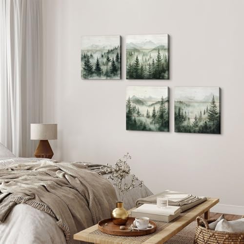 Misty Mountain Wall Art Foggy Forest Wall Decor Pine Trees Canvas Prints - Image 5