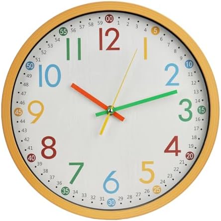 Kids Wall Clock Silent Non-Ticking Colorful Childrens Clock Round Decorative by BAKBRAND