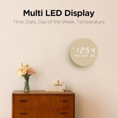 mooas Wood Moon Cordless Mini Digital LED Wall Clock, Temperature - Image 3