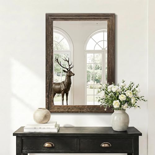 Farmhouse Rustic Wood Framed Bathroom Vanity Mirror - Image 6