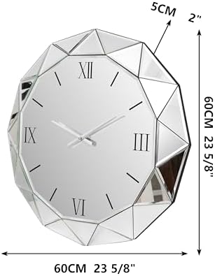 SHYFOY Decorative Wall Clock, 24inch Mirrored Large Clock - Image 4