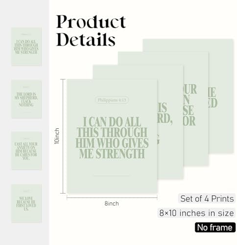 Locomiss Sage Green Christian Modern Bible Verse Wall Art Decor Set of 4 - Image 2