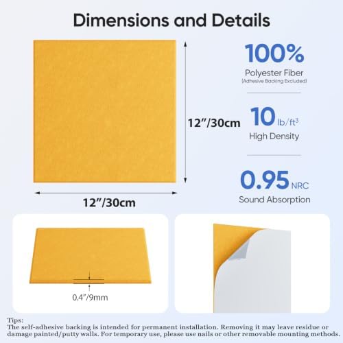 Square Acoustic Panels, 12 Pack Self-Adhesive Sound Panels - Image 3
