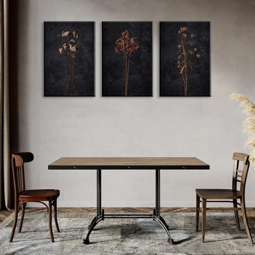 LYPHNX Framed Dark Moody Wildflowers Canvas Wall Art Black Vintage Dried Floral - Image 4