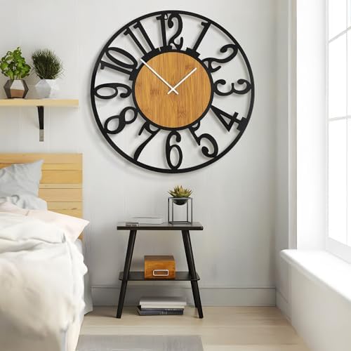 40" Extra Large Wall Clock, Silent Rustic Metal Wood Face Decorative Clock - Image 4