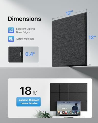 Soundsbay Self-Adhesive Soundproof Wall Panels 12"x12" Black 18 Pack - Image 5