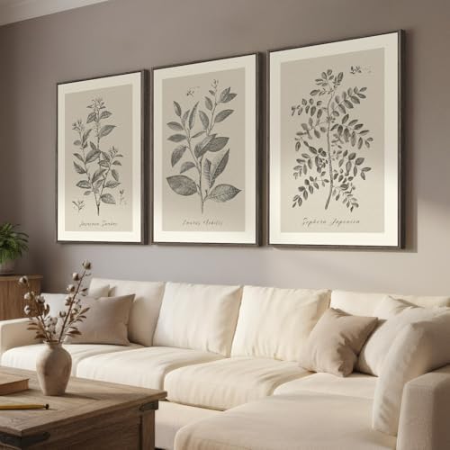 Large Framed 3 Piece Vintage Botanical Wall Art - Image 2