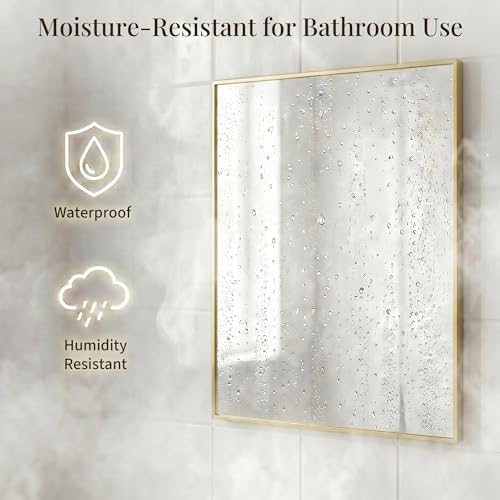 2-Pack 24"x36" Satin Gold Framed Bathroom Vanity Wall Mirrors - Image 4