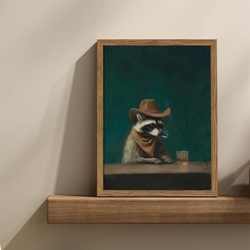 Framed Vintage Cowboy Raccoon Wall Art, Melancholy Raccoon - Image 2