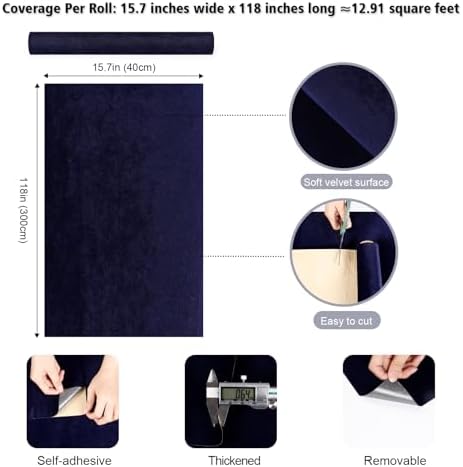 Dark Blue Velvet Wallpaper Peel and Stick Felt Drawer Liner Sheets - Image 7