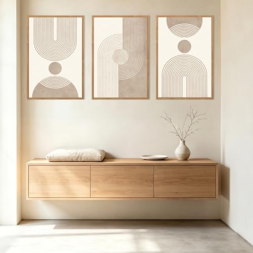 BINCUE Neutral Abstract Wall Art Beige Large Wall Decor Boho Mid Century Modern - Image 2