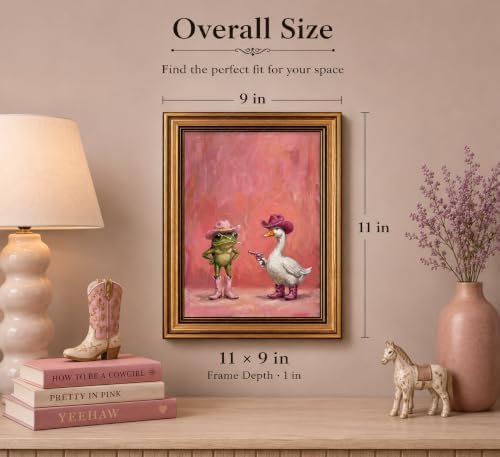 Gold Framed 3D Textured Wall Art, Funny Pink Cowboy Frog and Duck Canvas Prints - Image 4