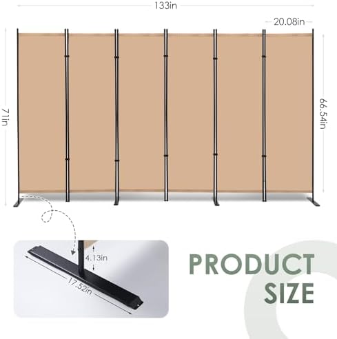 RANTILA 6 Panel Room Divider, 6 FT Folding Privacy Screen - Image 2