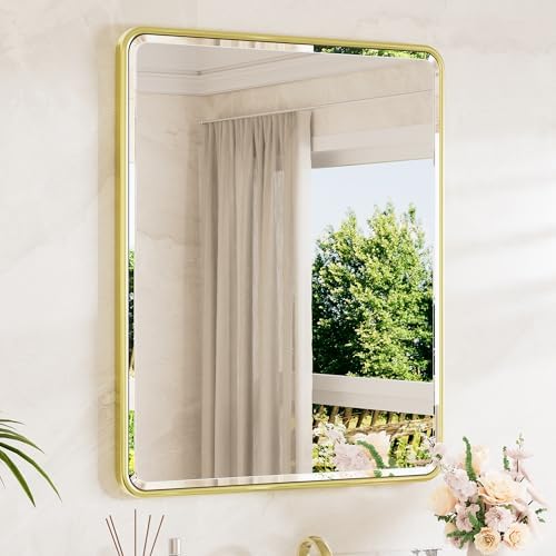 TETOTE Brushed Gold Mirrors for Wall 30 x 36 Beveled Edge Tempered Glass by TETOTE