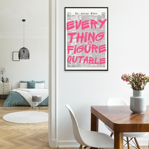 Every Thing Is Figure Outable Wall Art Retro Newspaper Pink Font Canvas Poster - Image 4