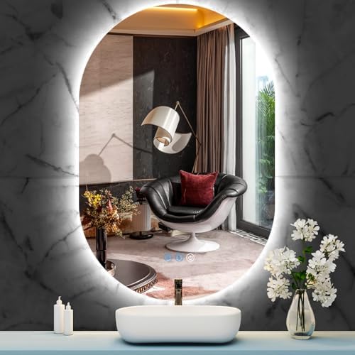 THEKLA LED Oval Backlit Mirror for Bathroom Wall Vertical Horizontal Mount by THEKLABATHROOMLEDMIRROR