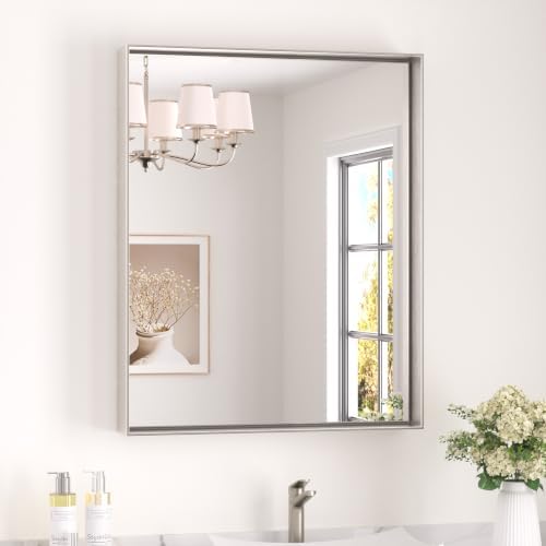 Keonjinn 24x30 Inch Brushed Nickel Bathroom Mirror by Keonjinn
