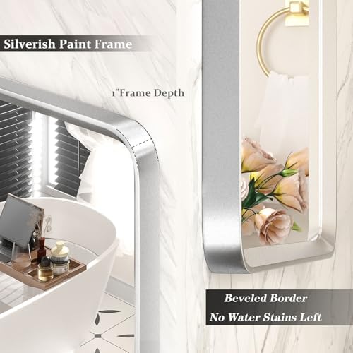 28x36 Brushed Silver Mirror for Bathroom - Image 2