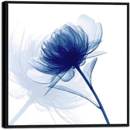 Pyradecor Large Black Framed Wall Art Blue Flickering Flower Grace Floral by Pyradecor
