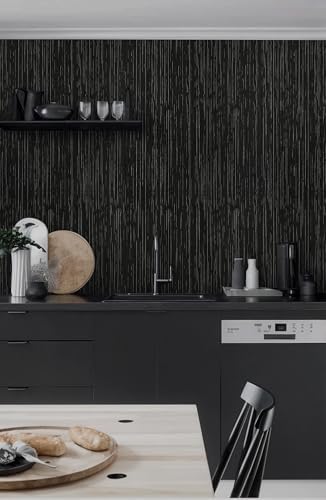 Grasscloth Peel and Stick Wallpaper Black Contact Paper Textured Wallpaper - Image 6