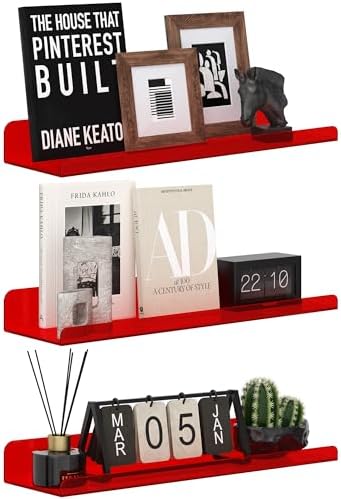 Qukaka 15" Floating Shelves for Wall, 3 Pack Clear Red Display Ledges by QukakaHomeCare