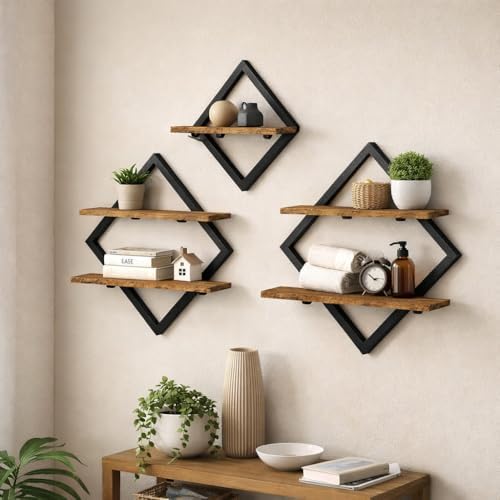 Floating Shelves Shelves on Wall Set of 3, 2-Tier Hanging Wall Mounted Shelves by Unknown