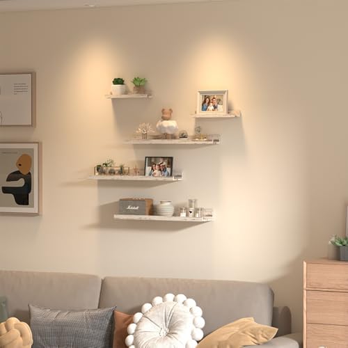 Giftgarden 24 Inch Wall Mounted Floating Shelves Set of 5, Distressed White - Image 2