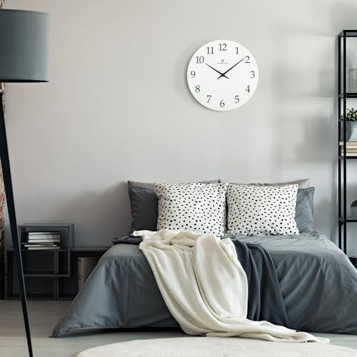Lafocuse 12 Inch Wooden Modern Minimalist White Wall Clock Battery Operated - Image 3