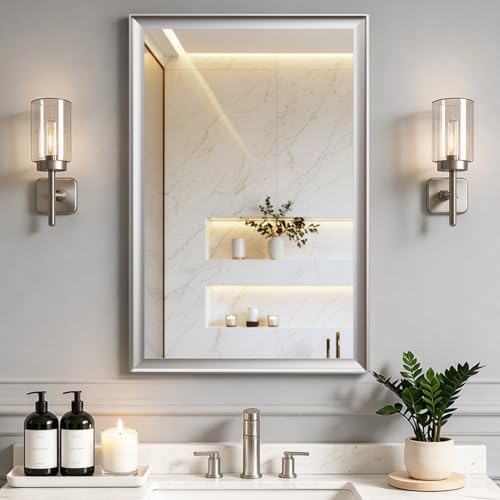 Brushed Nickel Bathroom Mirrors by Miralab