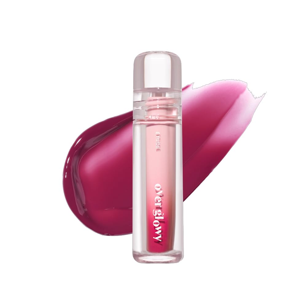 ETUDE Over Glowy Lip Stain Tint #7 Coco Plum | Non-Sticky Vegan Lip Tint | Moisturized & Long-lasting Lip Gloss | Daily Lippies for Dry Lips | K-beauty
