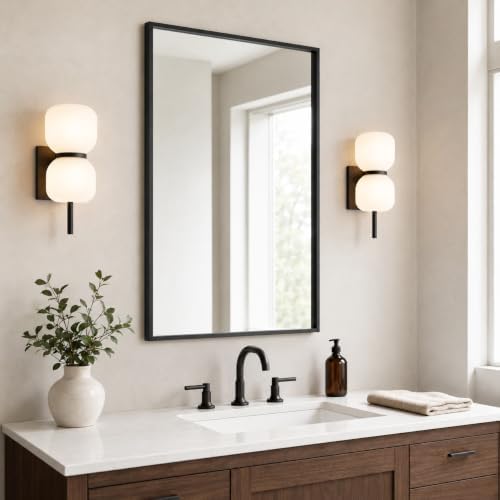 24 x 36 Inch Matte Black Framed Rectangle Bathroom Vanity Mirror - Image 6