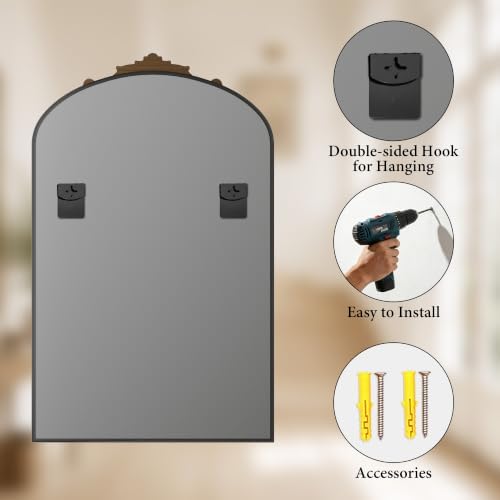 Koonmi Vintage Wall Mirror, 38“x26” Arched Antique Mirror - Image 6