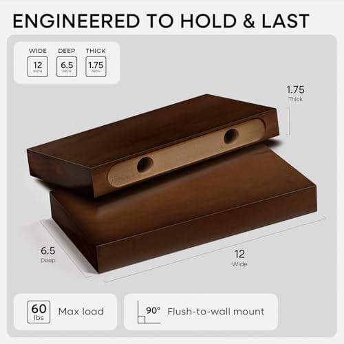 Homeforia 12 Inch Floating Shelves, High-End Solid Pine Wood - Image 2