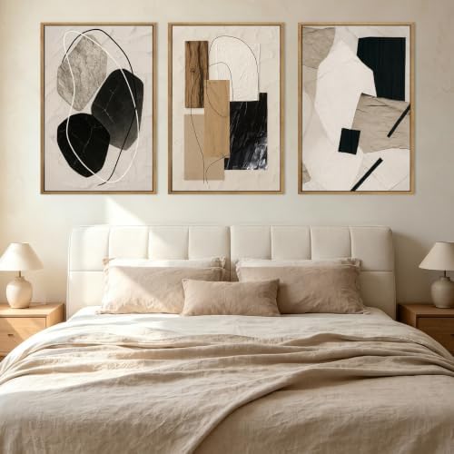 Large Abstract Paintings Framed Neutral Canvas Prints Mid Century Modern Wall - Image 4